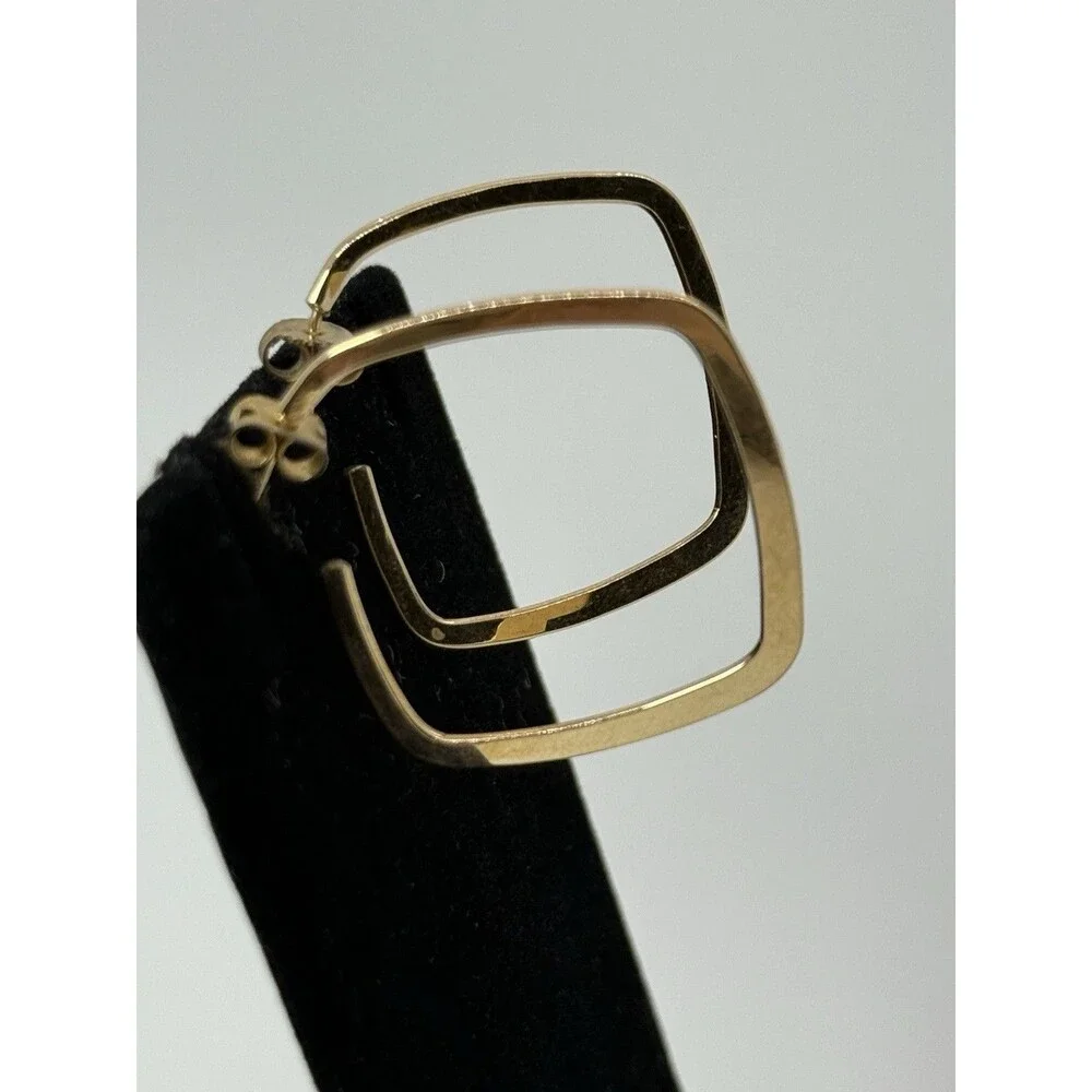 HAMMERED SQUARE HOOPS EARRINGS MARKED 14K GOLD-FILLED FLAT BEVELED EDGE MRSP $95